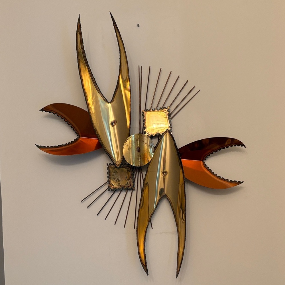 Vintage Brutalist Metal Wall Art Gold Copper & Steel Colors MCM Decor
